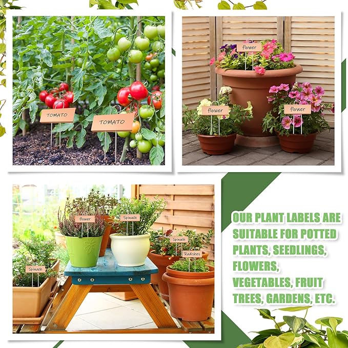 Maitys 62 Pcs Metal Plant Labels Garden Markers Outdoor Weatherproof 10.6 Inch Stainless Steel Nursery Tags Reusable Bulk with Pens for Flower Fruit Vegetable Seedling (Rose Gold Label with Black Ink)