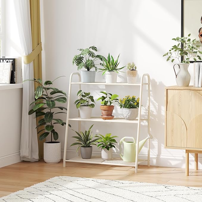 Kitsanery Metal Plant Stand Indoor Outdoor for Multiple Plants,3 Tier Plant Shelf,Large Heavy Duty Flower Holder Ladder Plant for Living Room, Patio, Balcony (White)