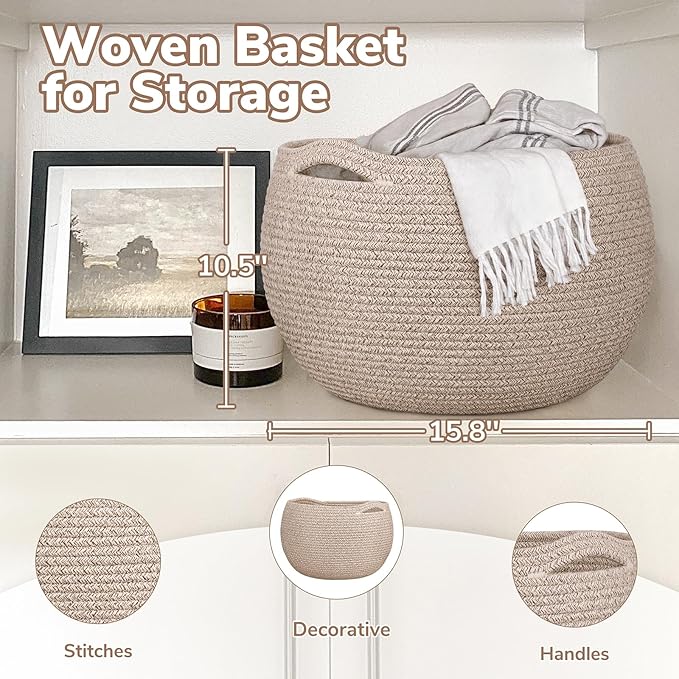 Goodpick Large Toy Storage for Kids, Woven Storage Basket for Home Decor, Baby Baskets for Baby Shower, Diaper Caddy Organizer for Nursery Living Room, Jute, 15.7"D x 10.5"H
