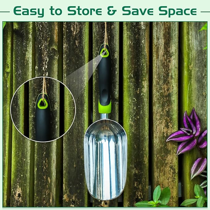 2 Pcs Soil Scoop 13.39 x 3.82 Inch Aluminum Transplanter Trowel Bend Proof Garden Tools Large Heavy Duty Hand Shovel with Comfort Soft Non Slip Grip Handle Garden Gifts for Digging Fertilizer (Green)