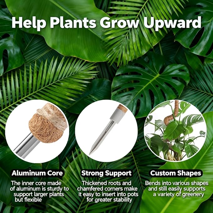 51-Inch Moss Pole Monstera Plant Support & Stakes for Climbing Plants, Bendable Moss Poles Kit with Coir & Aluminum Core for Indoor Potted, Stand & Trellis, Sticks Support (1 Pack)