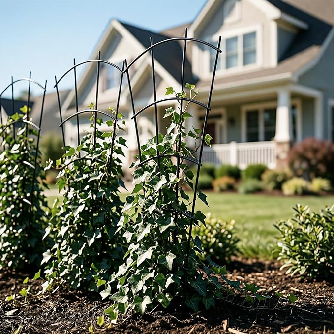 Thealyn 4 Pack 43" Metal Plant Trellis for Pots & Garden Beds, Rustproof Support for Indoor Outdoor Climbing Plants, Vines, Flowers, Fan Shaped, Black