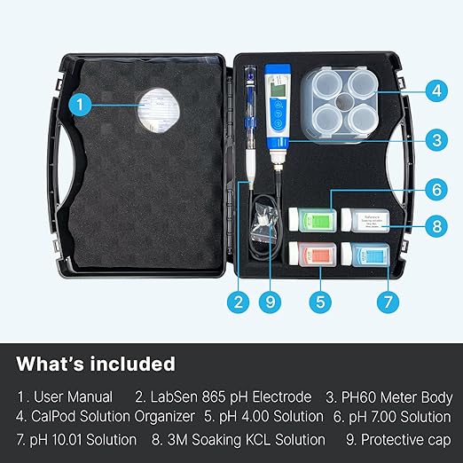 Apera Instruments PH60-HT Handheld pH Meter Tester Kit with LabSen 865 pH/Temp. Electrode for Lab-Grade pH Measurement in High Temperature and/or Corrosive Water Solutions