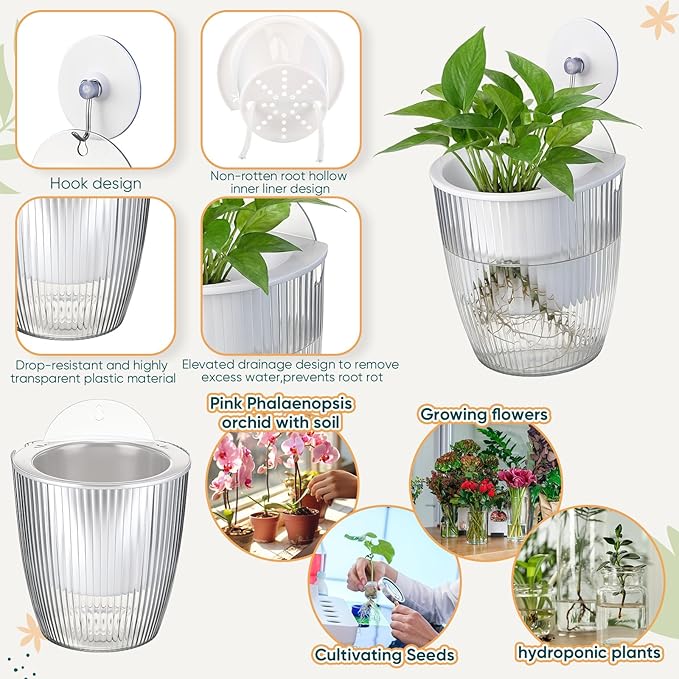 Hushee 4 Set Window Hanging Propagation Stations with Suction Cups Plastic Propagation Vases Propagated Plant Holder Wall Pots for Indoor Plants Office Home Garden Decoration Lover Gift (Clear)