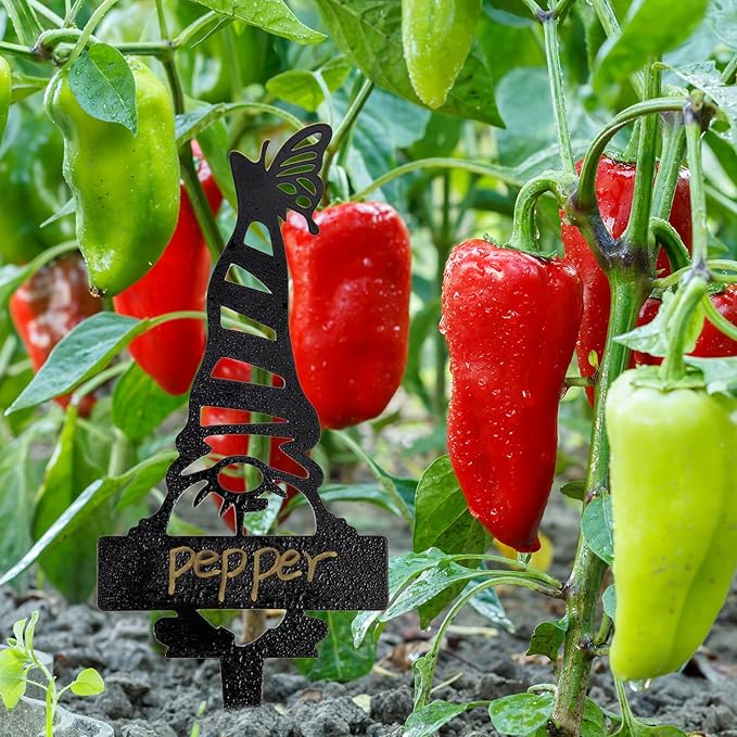 Garden Gnomes Metal Plant Labels, Outdoor Herb Vegetable Marker, Label Stakes Nursery Plant Tag, Steel Weatherproof Gnome Garden Decor Accessories for Farmhouse/Greenhouse with a Pen (1 Pcs)