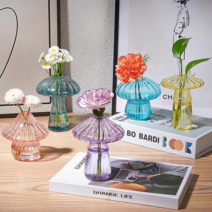 Plant Propagation Station, Set of 10 Colored Mushroom Vase, Glass Propagation Stations, Mini Terrarium for Plants, Unique Small Propagation Planter Cute Mushroom Decor Gifts for Women (10Pcs Colorful)