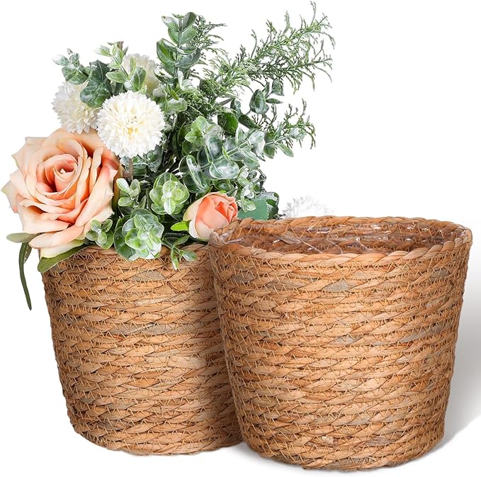 BESPORTBLE 2pcs Woven Rattan Flower Basket for Indoor Plants Decorative Plant Baskets Design Multi-Functional Storage