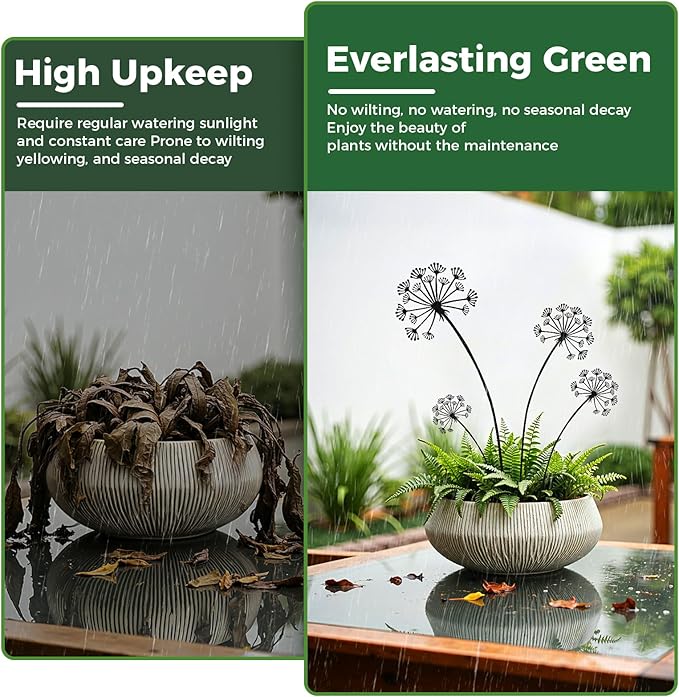 4-Pack Dandelion Metal Flowers for Outside,Black Wild Flower Decorative Garden Stakes for Potted Plants, Metal Yard Art, Gift-Boxed Indoor & Outdoor Garden Decor(Black Dandelion Flower Set)