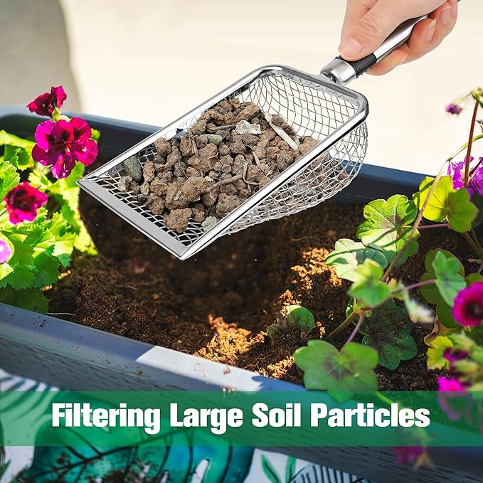 2PCS/ 4PCS Soil Sifter for Gardening, Stainless Steel Sand Soil Compost Sifter for Gardening with Handle, Sieve for Rocks (0.2/0.1 in Mesh, 2)
