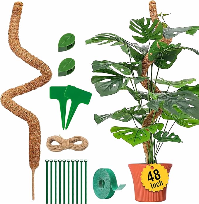 48 Inches Bendable Moss Pole Monstera Plant Support Stakes - Moss Poles for Climbing Plants, Plant Stakes for Indoor Plants - Coco Coir Pole Moss Stick for Monstera, Pothos.