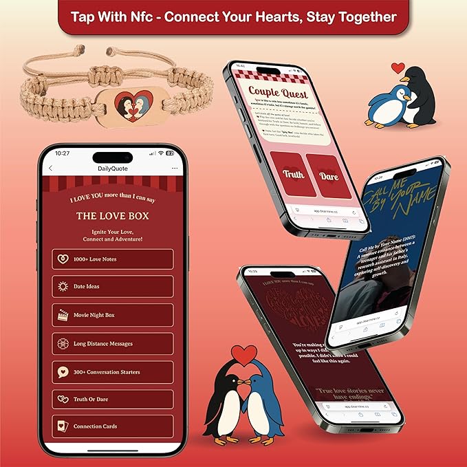 60 Love Notes For Him Her, Penguin Couple's Love Notes, Anniversary Card Long Distance Relationship Gifts For Boyfriend Girlfriend