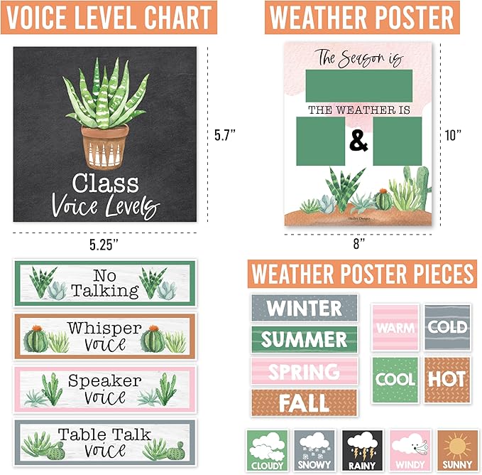 Hadley Designs Classroom Calendar Set Bulletin Board Decorations - Cactus School Calendar for Classroom Decor, Kindergarten Preschool Elementary Teacher Must Haves, Homeschool & Daycare Essentials