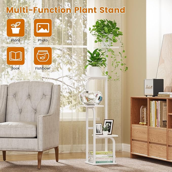 Asgolion 5 Tier Plant Stand Indoor, Plant Shelf for Multiple Plants, Flower Pot Holder Shelf, Planter Display Rack for Patio Garden Balcony Living Room Bedroom Decor, White
