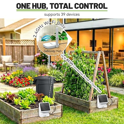 RAINPOINT Smart WiFi Solar Drip Irrigation System for Indoor&Outdoor Use,WiFi HUB Need,APP Control Auto Plant Waterer Device Kit Water Shortage Protection Push&Email Notification Water 10-20 Plants