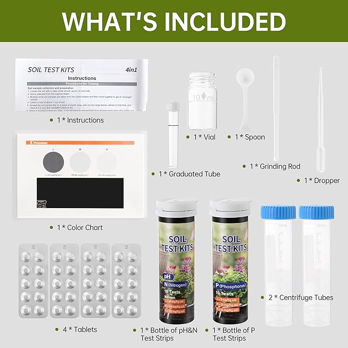 AAwipes Soil Test Kit for 4-in-1 pH, Nitrogen(N), Phosphorus(P), Potassium(K) Levels – 40 Tests for Garden, Lawn, Yard & Plant Care – Reliable Nutrient Tester with Sampling Accessories