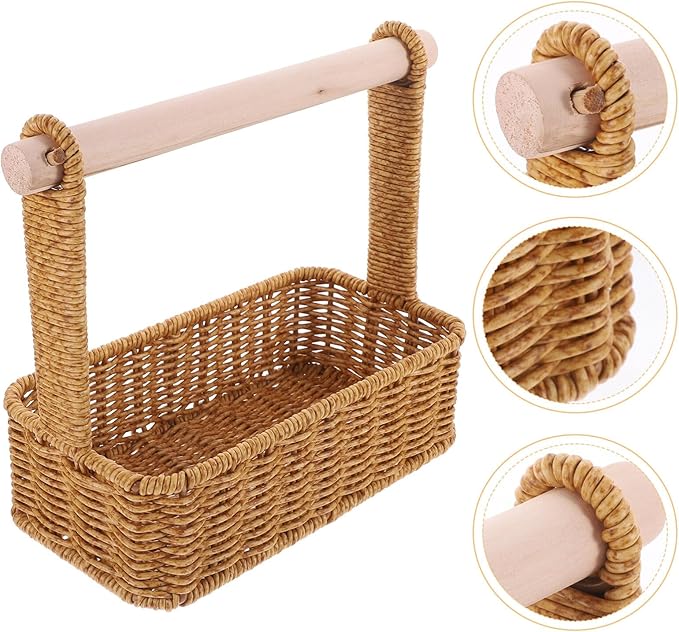 Alipis Wicker Storage Baskets Wicker Planter Basket Seagrass Baskets Basket with Handle Tissue Baskets Candy Storage Bins Bread Shopping Imitation Rattan Napkin Holder