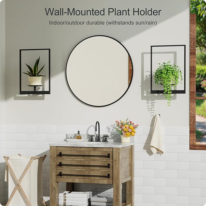 Black Metal Wall Plant Holder - 3-Pack Wall Mounted Plant Stands and Hanging Holders for Indoor Planter and Flower Pot -Rectangle Decor Shelf for Plant Storage (Pot Not Included)
