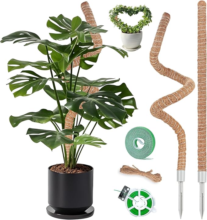 2 Pack Moss Pole, 28 Inch Monstera Plant Support, Moss Poles for Climbing Indoor Plants, Bendable Coco Coir Plant Support Stakes for Potted Plants, Pothos, Philodendron