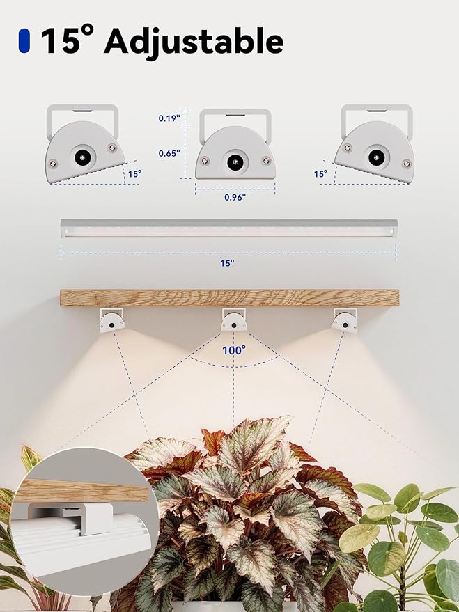 GLOWRIUM Smart Grow Lights for Indoor Plants with APP, 15" Full Spectrum Grow Light Strips, G6 Plant Light Strip with auto Timer, 3 Angle dimming Levels for Plant Shelf, 4-Pack (White, 32W)