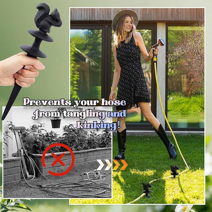 Tandefio 2 Pcs Squirrels Garden Hose Guide Stakes, Heavy Duty Decorative Antique Black Cast Iron Metal Hose Guides, Plant Protector for Lawn Yard Flower Bed