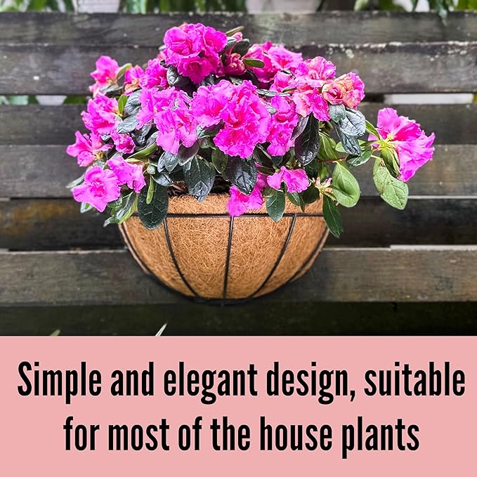 LaLaGreen Wall Hanging Planters for Plants (6 Pack, 12 Inch) Wall Mounted Flower Baskets with Coco Liner, Black Metal Iron Wire Plant Holder for Outdoor Fence Railing Outside Deck Porch Balcony Garden
