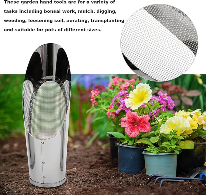 Saihisday 3Pcs Bonsai Soil Scoops Garden Bonsai Tool Bucket Shovel 3 Sizes Soil Scoops Soil Metal Spade Shovel Succulent Planting Potting Cup for Home Gardening Silver