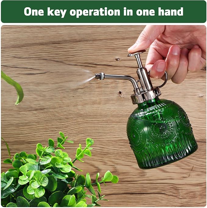 BESPORTBLE Glass Plant Mister Spray Bottle, 6.5 Green Glass Water Spray Bottle with Top Pump, Vintage Plant Watering Can, Small Mister for Outdoor Indoor House, Green