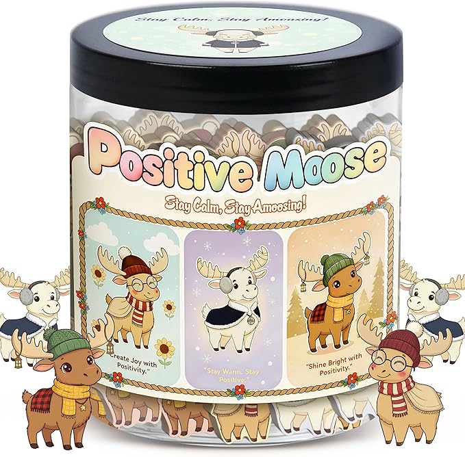 Positive Christmas Moose Jar with 60 Daily Affirmation Cards, Funny Emotional Support Gift for Men and Women, Cozy Christmas Gifts for Coworkers Teachers and Friends, Holiday Home or Office Decor