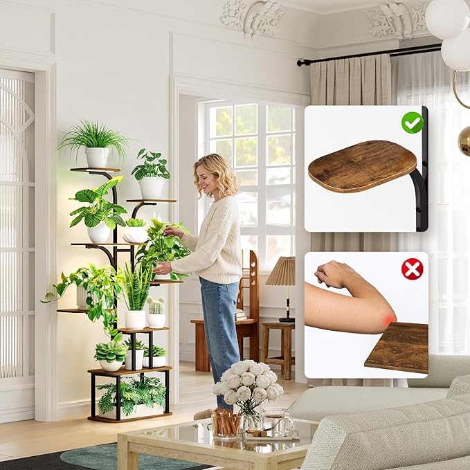 Tall Plant Stand with Grow Lights – 8 Tier 63" Metal and Wooden Indoor Flower Shelf Rack, Adjustable Large Corner Organizer for Living Room or Home Gardening Display