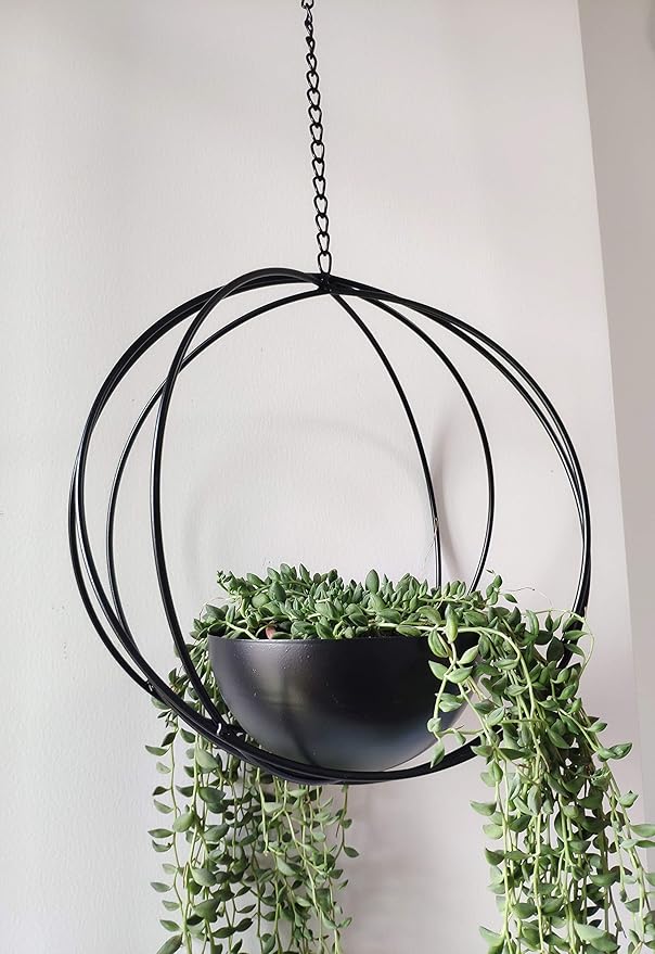 RISEON Boho Black Metal Plant Hanger,Metal Geometric Hanging Planter, Modern Planter, Mid Century Air Plant Holder Stand, Minimalist Planter for Indoor Outdoor Home Wedding Decor