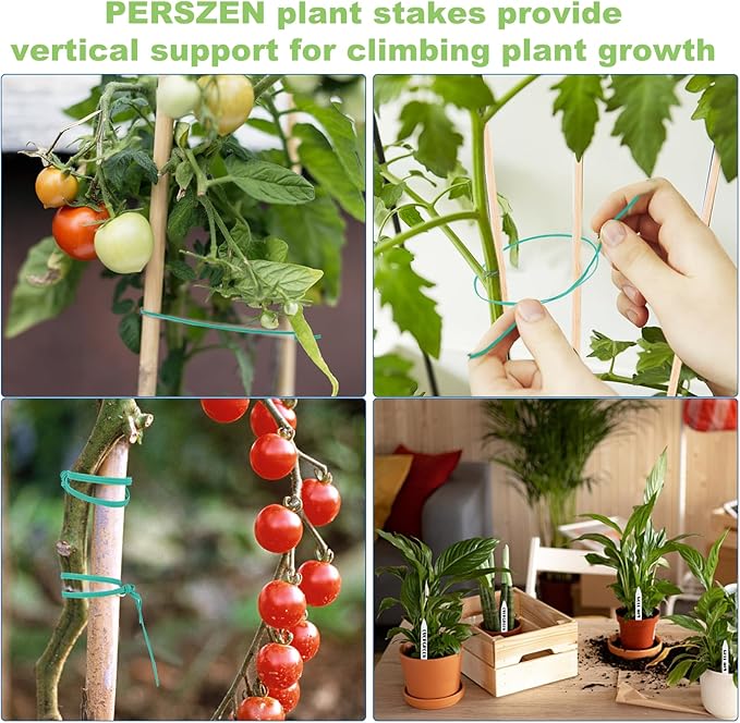 PERSZEN Plant Stakes 50 PCS Garden Bamboo Sticks Plant Support Stakes for Indoor and Outdoor Plants, Wooden Sign Posting Flower Pot Garden Stakes(15" 25pcs+17" 25pcs)