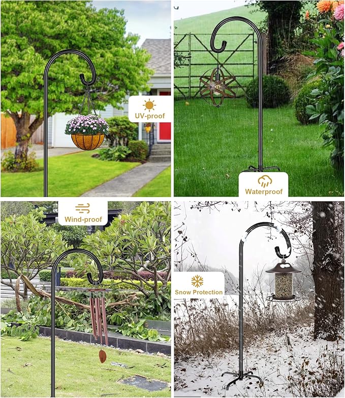 Shepherd Hook 108 Inch Tall Heavy-Duty Metal Garden Hanging Pole Stake for Bird Feeder Pole Plant Baskets, Black (2 Pack)
