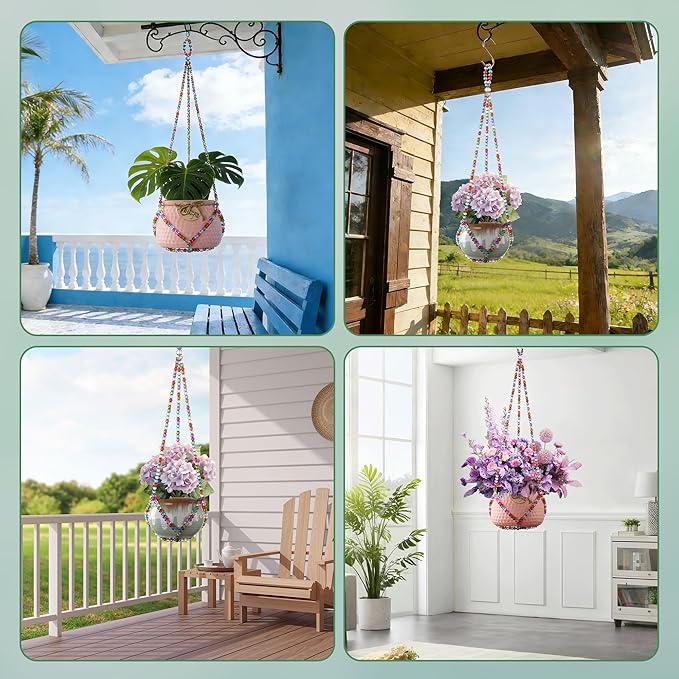2 Pack Macrame Plant Hanger, Handmade Glass Bead Plant Hanger Colorful Decorative Bohemian Hanging Planter Holder for Indoor and Outdoor Home Garden Decor. Does Not Include Flower Pot.(17''/21'')