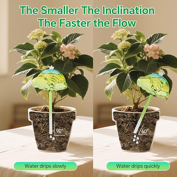 Plant Watering Globes Set of 3 - Large Self Watering Planter Insert for Indoor & Outdoor Plants - Automatic, Glass Watering Bulbs for Daily Use, Plant Watering Devices(Green Rainbow)