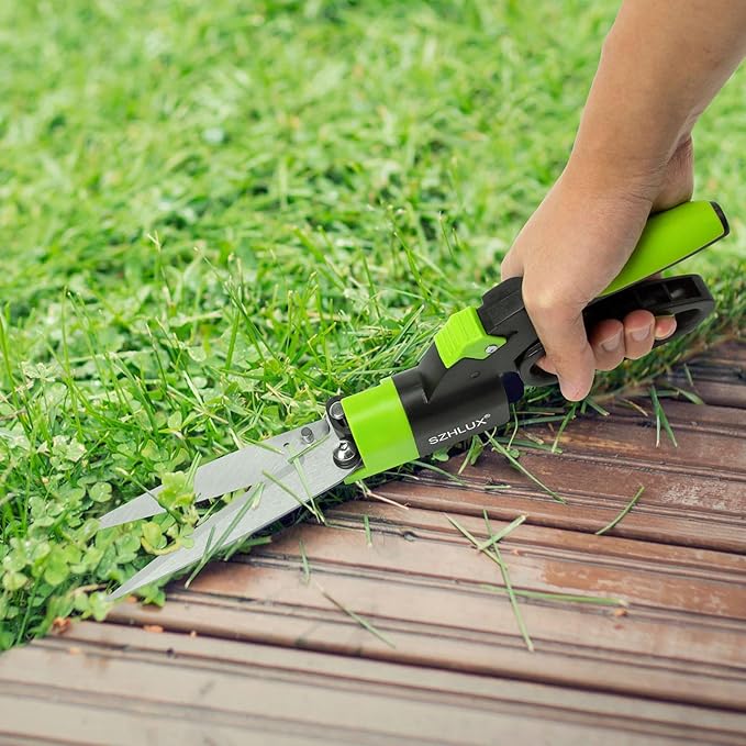 SZHLUX Grass Shears 360-Degree Swivel Blades, Ultra-Sharp Grass Cutter with 5’’ Stainless Steel Blades, Gardening Shears and Plant Cutting Scissors