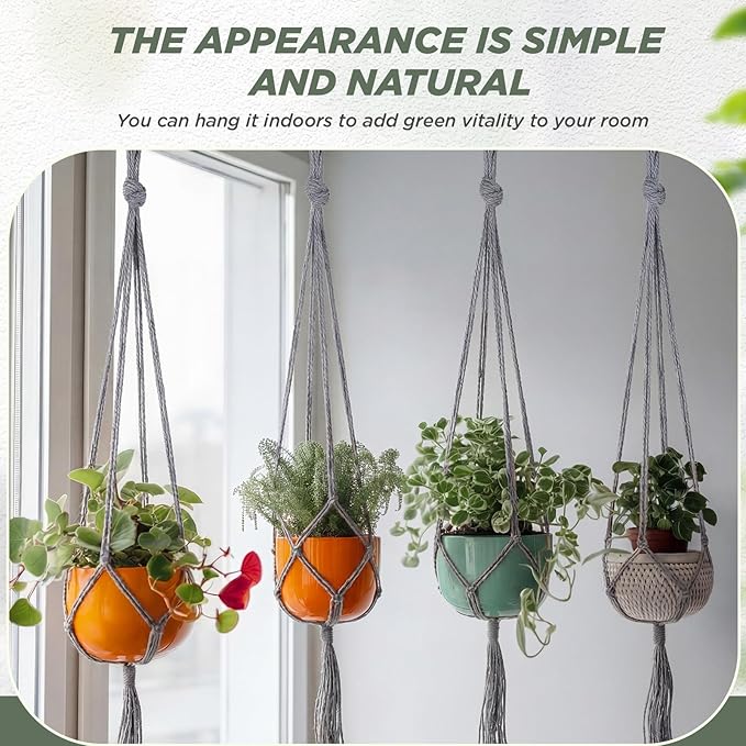 EBOOT 2 Pack 48 Inch Large Macrame Plant Hanger Rope to Hang Flower Pot Plant Holder for Indoor Outdoor Decorations, 4 Legs (Grey)