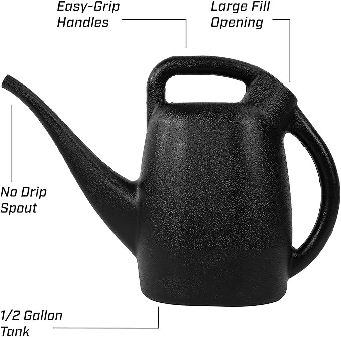 Chapin 48000 Watering Can, Garden, Indoor and Outdoor Plants, Recycled Plastic, Made in USA, Black, 0.5 Gallon (2.3 Liters)