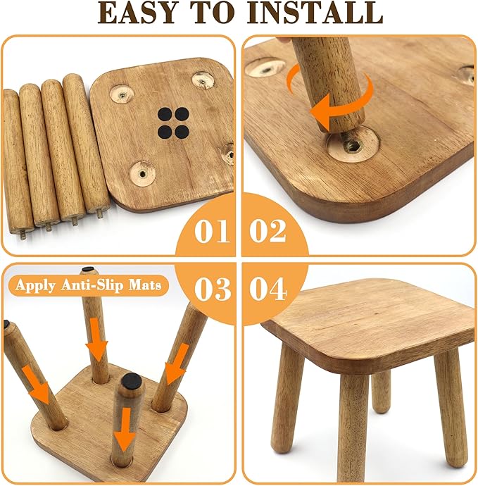 Small Wood Step Stool for Adults Solid Wooden Plant Stools Indoor Detachable Short Wooden Chair for Bedroom Kitchen Bathroom Plant Stand Decor (1 PCS)