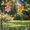 Topadorn Floral Garden Stake Outdoor Plant Pick Water Proof Metal Flower Stick for Lawn Yard Patio,Pathway Ornament,Set of 2,Flower and Bird