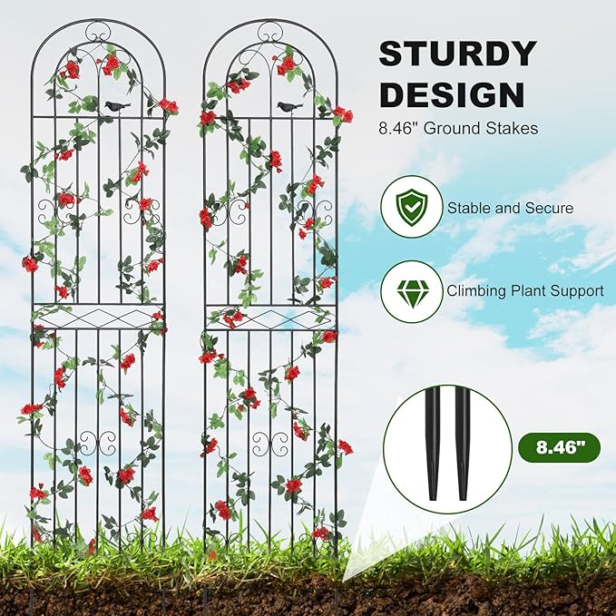 4 Pack 86.7" H x 19.7" WMetal Garden Trellis with Black Coating, Wire Lattice Grid Panel for Climbing Plants Outdoor Roses Vine Cucumbers Vegetables Flower Support (86.7" H, 4 Pack)