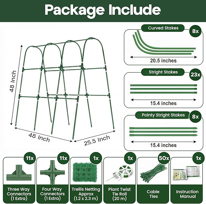 48x48 Cucumber Trellis for Raised Bed - U Shape Vegetable Garden Trellis for Climbing Plants Outdoor - Support for Cucumbers, Pea, Zucchini, Squash,Tomato, Green Bean, Vine, Watermelon, Melon, Pumpkin