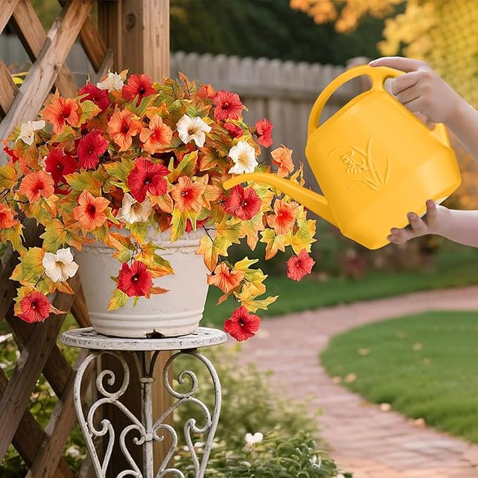 Hand Plastic Watering Can - for Indoor and Outdoor Home Garden Plants - with Long Spout - Orange - 1/2 Gallon