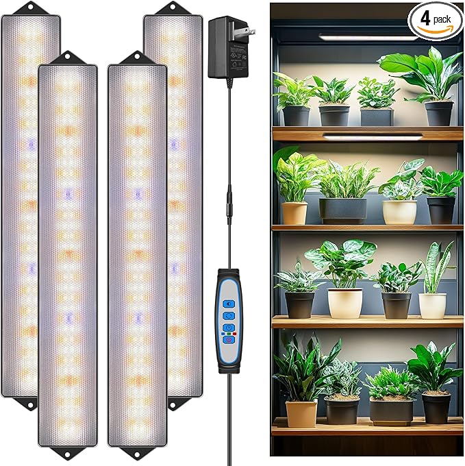 Wolezek Grow Light Strips for Indoor Plants, 420 LEDs Full Spectrum Plant Light for Indoor Growing with 6/12/16H Auto Timer, Grow Lamp Bar for Seedling Succulent, 13.8 Inches, 4 Pack