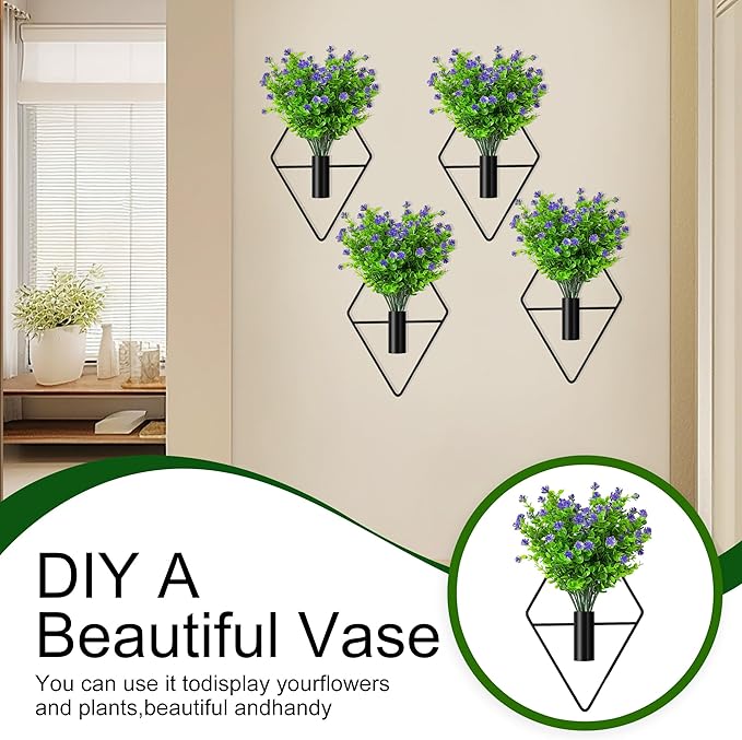 2 Pack Wall Decor Hanging Planters with Artificial Plants Metal Hanging Vase Indoor Plants Holder Modern Boho Wall Art for Bathroom Bedroom Living Room Office (Black Eucalyptus)
