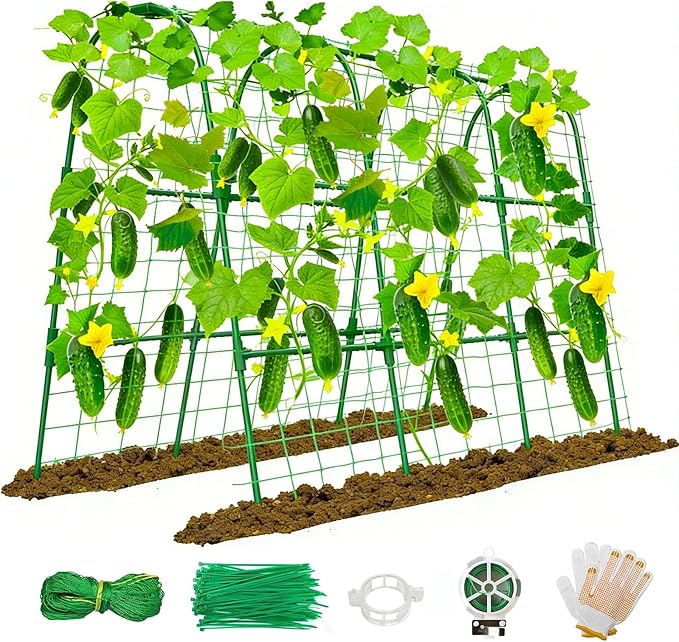 Cucumber Trellis for Raised Bed, U-Shape Garden Trellis 47.2" Tall, Heavy Duty Metal Arch Trellis for Climbing Vegetables, Rustproof Plant Support for Tomato Pea Bean (Upgraded Connector)