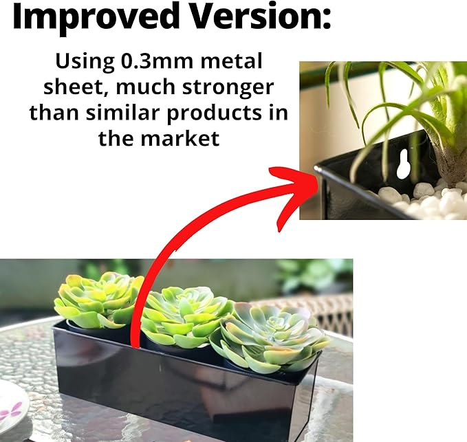 LaLaGreen Indoor Wall Planter - 3 Pack, 16 Inch Large Wall Mounted Succulent Planters, Black Rectangular Metal Hanging Flower Pot, Long Window Sill Plant Box Boho Minimalist Decor Floating Shelve
