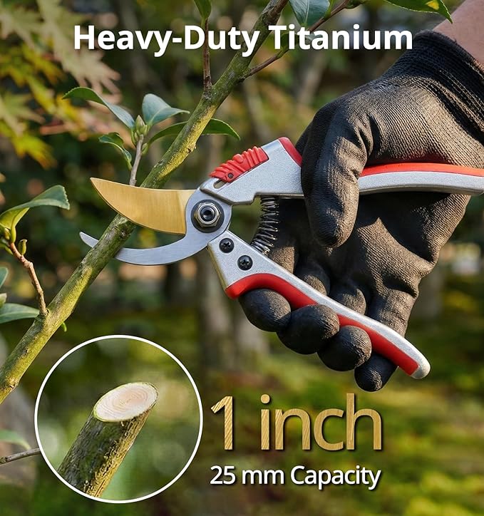 Gardeness Titanium Bypass Pruning Shears- SK5 Steel Garden Clippers For Gardening, Florist cutters-Floral Secateurs with Soft Comfort Grip Handles for Trimming Flowers, Branches, Shrubs and Plants