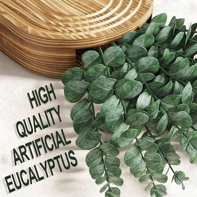 2 Pack Wooden Wall Vase with 14 Fake Eucalyptus for Modern Farmhouse Decor, Boho Art Wall Decor, Wall Planters for Indoor Plants for Bathroom, Kitchen, Bedroom, Dining/Living Room, Wall Plant Holder