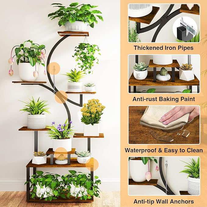 Plant Stand Indoor with Grow Light, 8 Tiered 62" indoor plant stand for Plants Multiple, S-Shaped Metal Plant Shelf Display Rack Holder, Indoor Outdoor Plant Stands (1 pack)