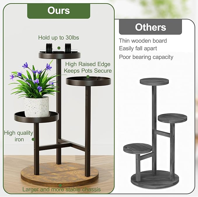 3 Tiered Tall Plant Stand for Indoor, Metal Plant Shelf Tiered Flower Pot Stands, Corner Plant Table for Patio Garden Balcony Living Room Bedroom